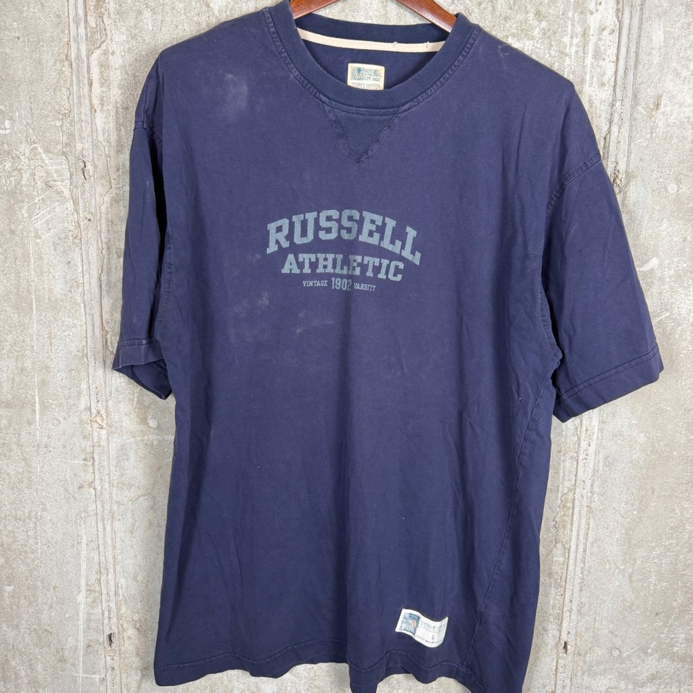 Russell Athletic Vintage Varsity Collection‎ Navy Blue Graphic T-Shirt Mens L